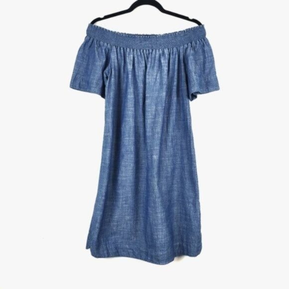 J.Crew Womens Blue Chambray Cotton Off The Shoulder Pullover Mini Dress Size 4 - Picture 3 of 5